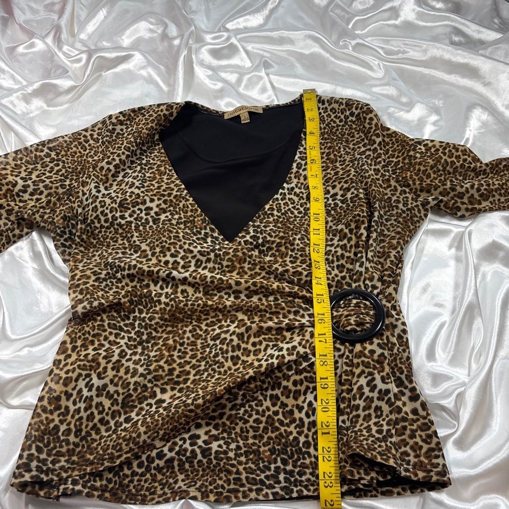 y2k Notations Leopard Print Top Brown Excellent Faux Wrap Ring Detail Blouse - Picture 5 of 6